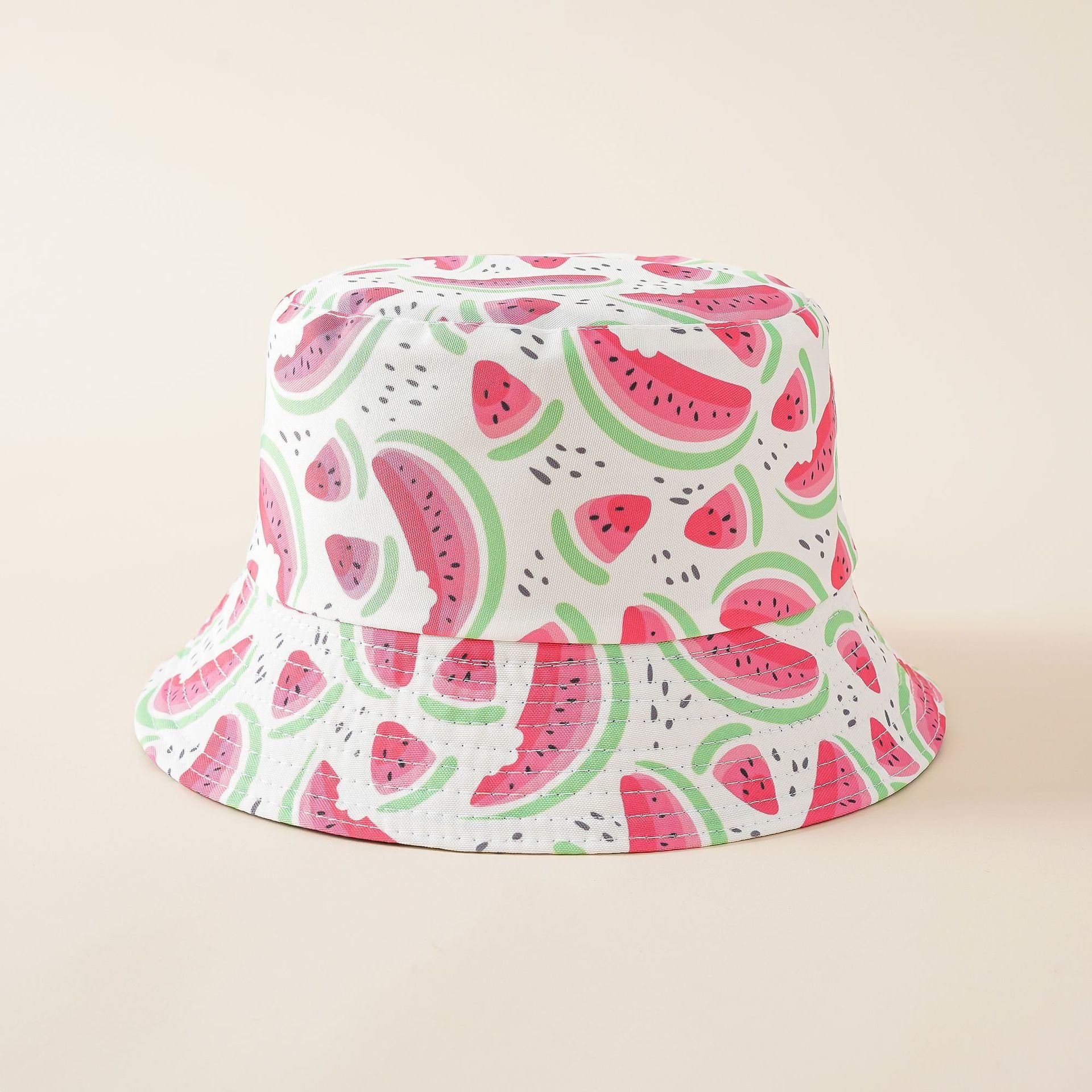 Watermelon hat new pattern fisherman hat women summer outdoor printing double-sided sun hat couple leisure Doba Watermelon-White